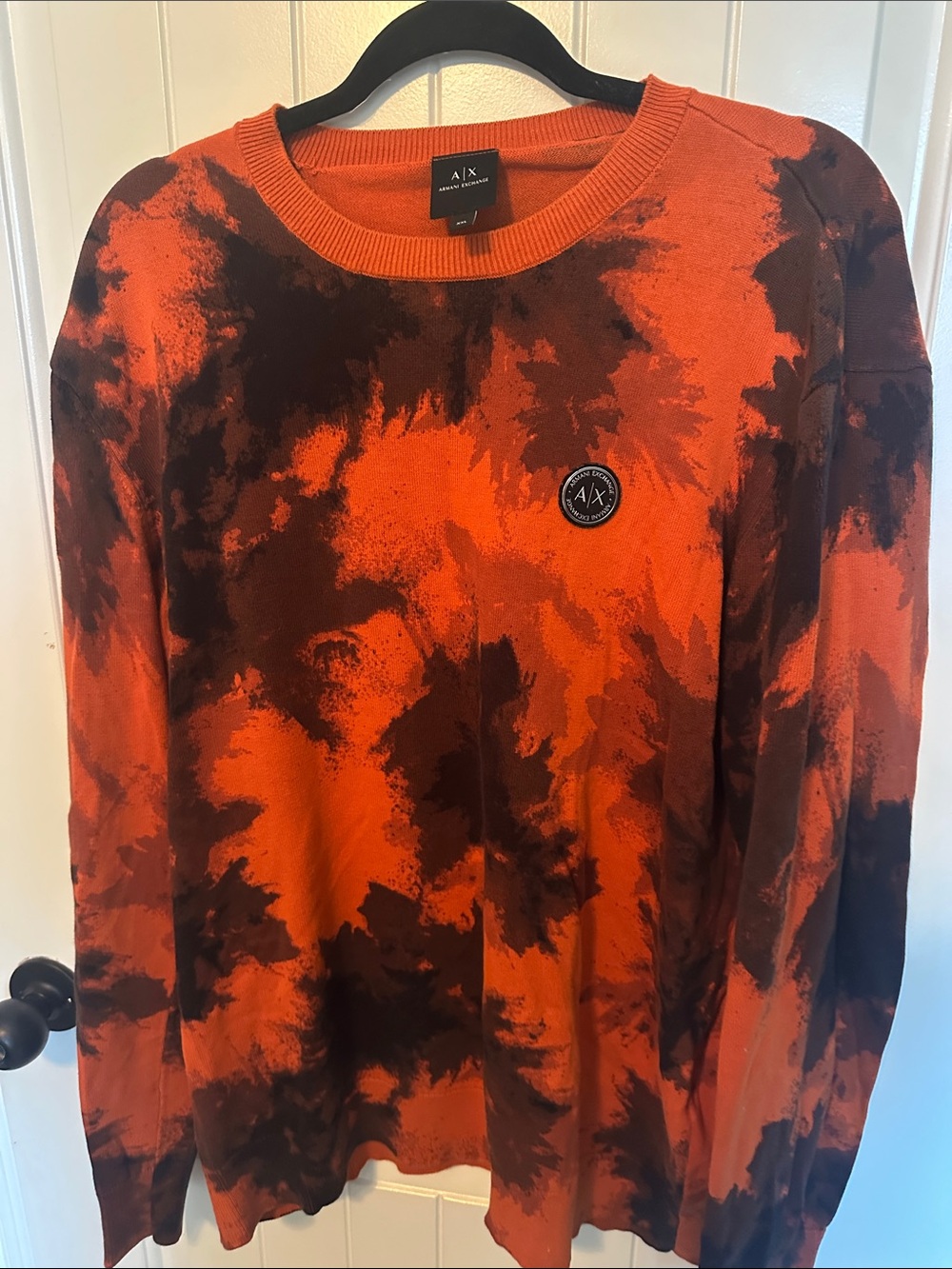 A/X Armani Exchange Orange & Black Tie-Dye Crewneck